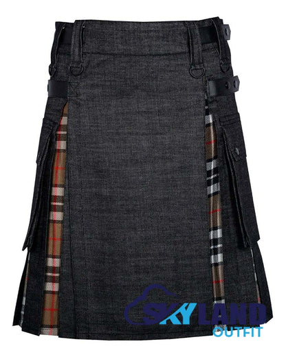 Hybrid Utility Kilts – Black Denim & Cambell Thompson Tartan Kilt image 0