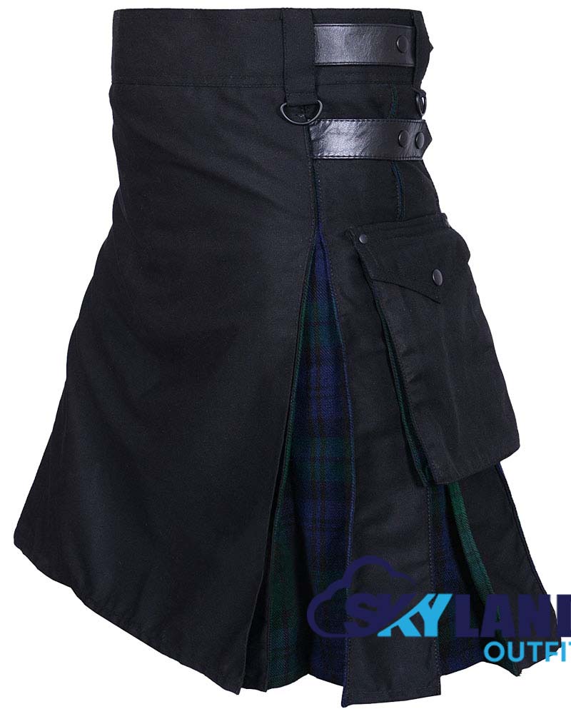 Hybrid Utility Kilts - Black  Watch Tartan & Black Cotton Kilt image 0