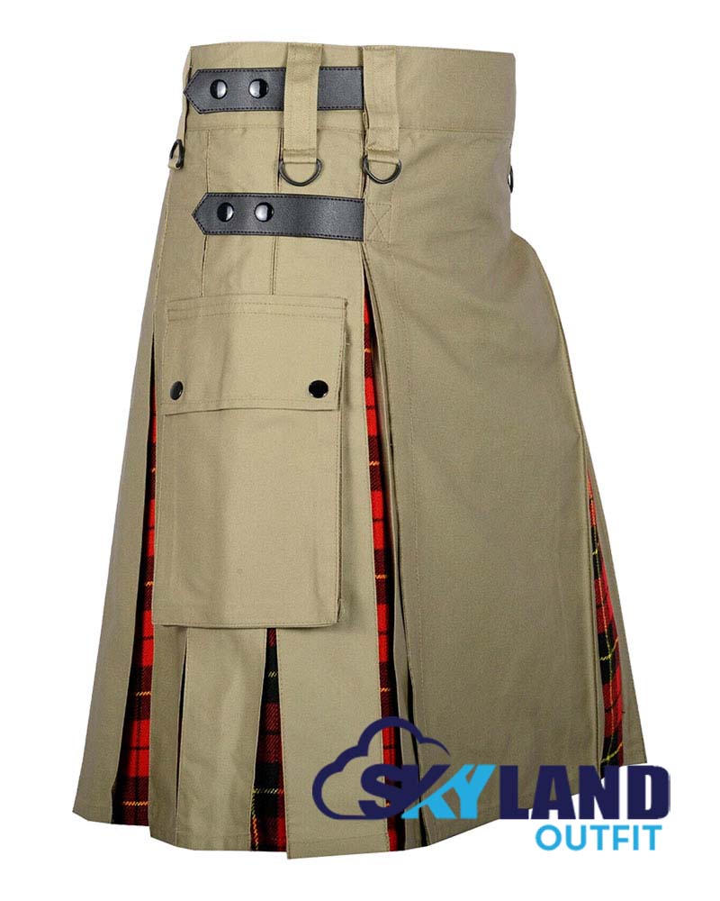 Hybrid Utility Kilts – Khaki Cotton & Wallace Tartan Kilt image 1