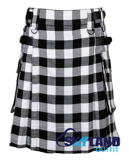 White, Black Rob Roy Tartan Kilt Modern Utility Kilts image 0