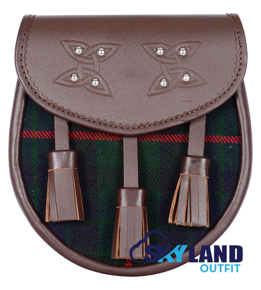 Gunn Tartan Sporran Brown Leather Scottish Sporran image 0