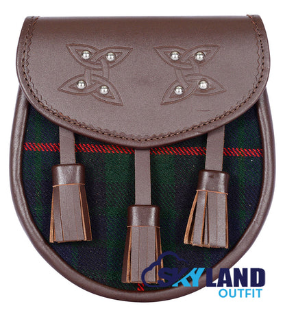 Gunn Tartan Sporran Brown Leather Scottish Sporran image 0