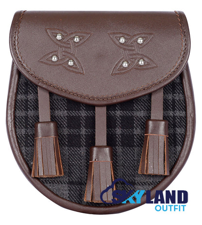 Grey Watch Tartan Sporran Brown Leather Scottish Sporran image 0