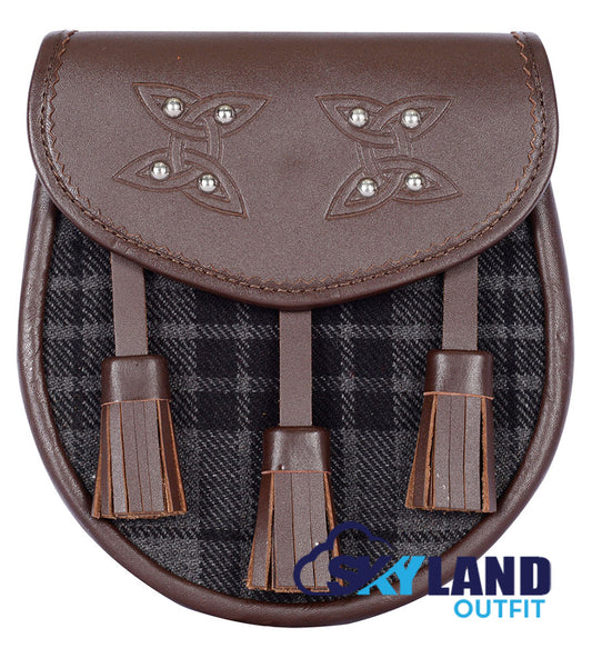 Grey Watch Tartan Sporran Brown Leather Scottish Sporran image 0