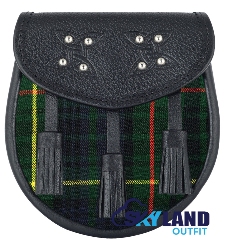 Hunting Stewart Tartan Sporran Black Leather Scottish Sporran image 0