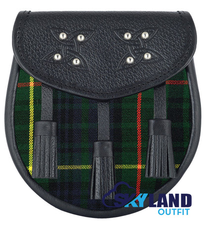 Hunting Stewart Tartan Sporran Black Leather Scottish Sporran image 0