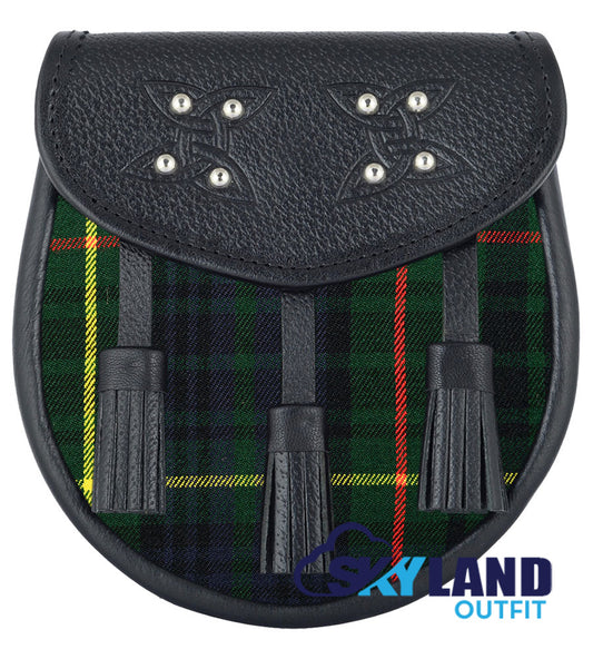 Hunting Stewart Tartan Sporran Black Leather Scottish Sporran image 0