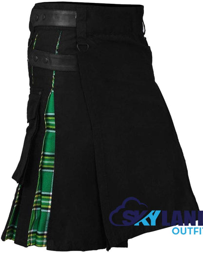 Hybrid Utility Kilts - Black Cotton & Irish Heritage Tartan Kilt image 1