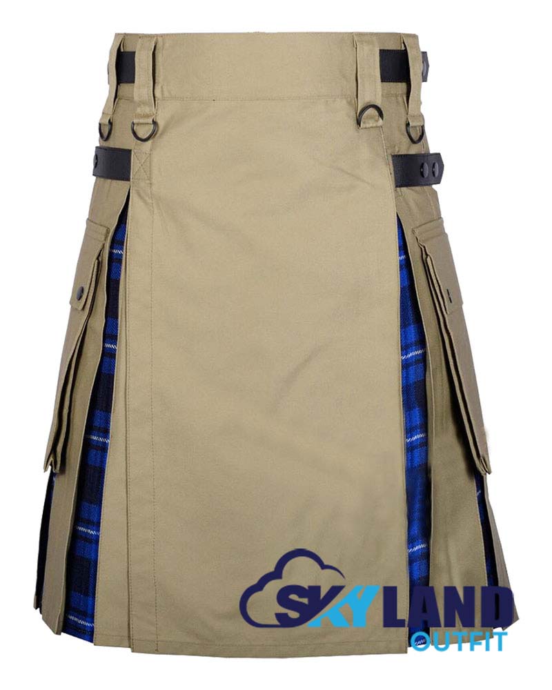 Hybrid Utility Kilts – Khaki Cotton & Ramsey Blue Tartan Kilt image 0