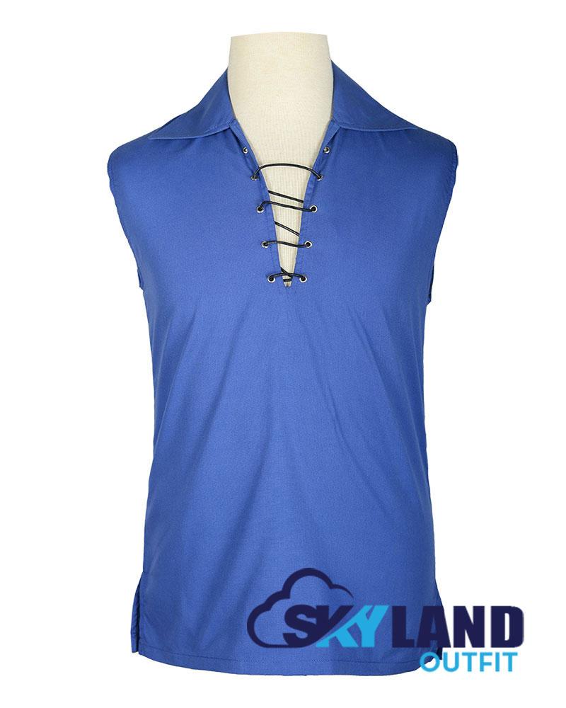 Jacobite Ghillie Kilt Shirt Royal Blue Cotton Jacobean Sleeveless Shirt image 0