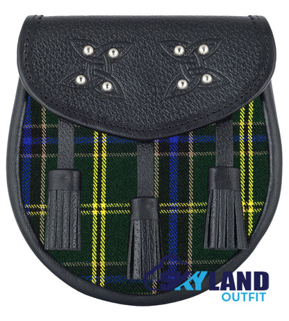 US Army Tartan Sporran Black Leather Scottish Sporran image 0