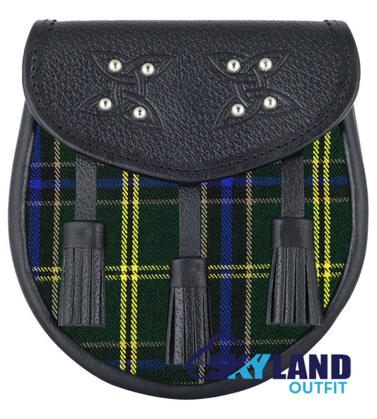 US Army Tartan Sporran Black Leather Scottish Sporran image 0