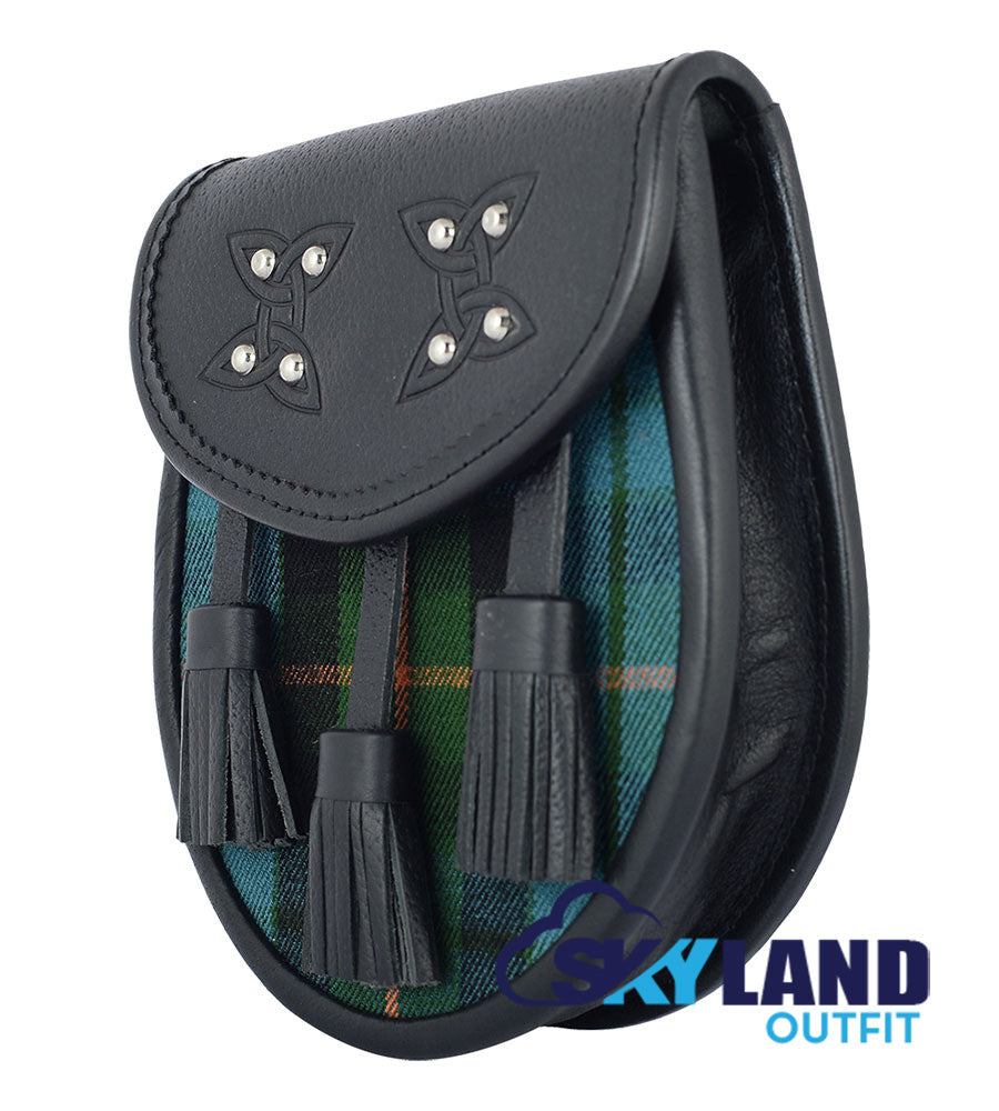 Gunn Ancient Tartan Sporran Black Leather Scottish Sporran image 2