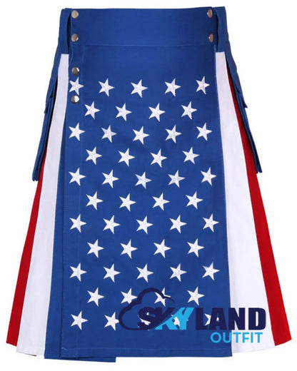 American Flag Utility Kilt – Handmade Cotton Patriotic Kilt for Men