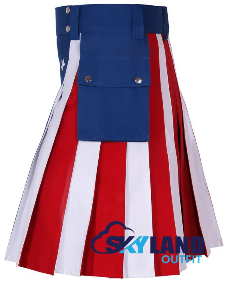 American Flag Utility Kilt – Handmade Cotton Patriotic Kilt for Men