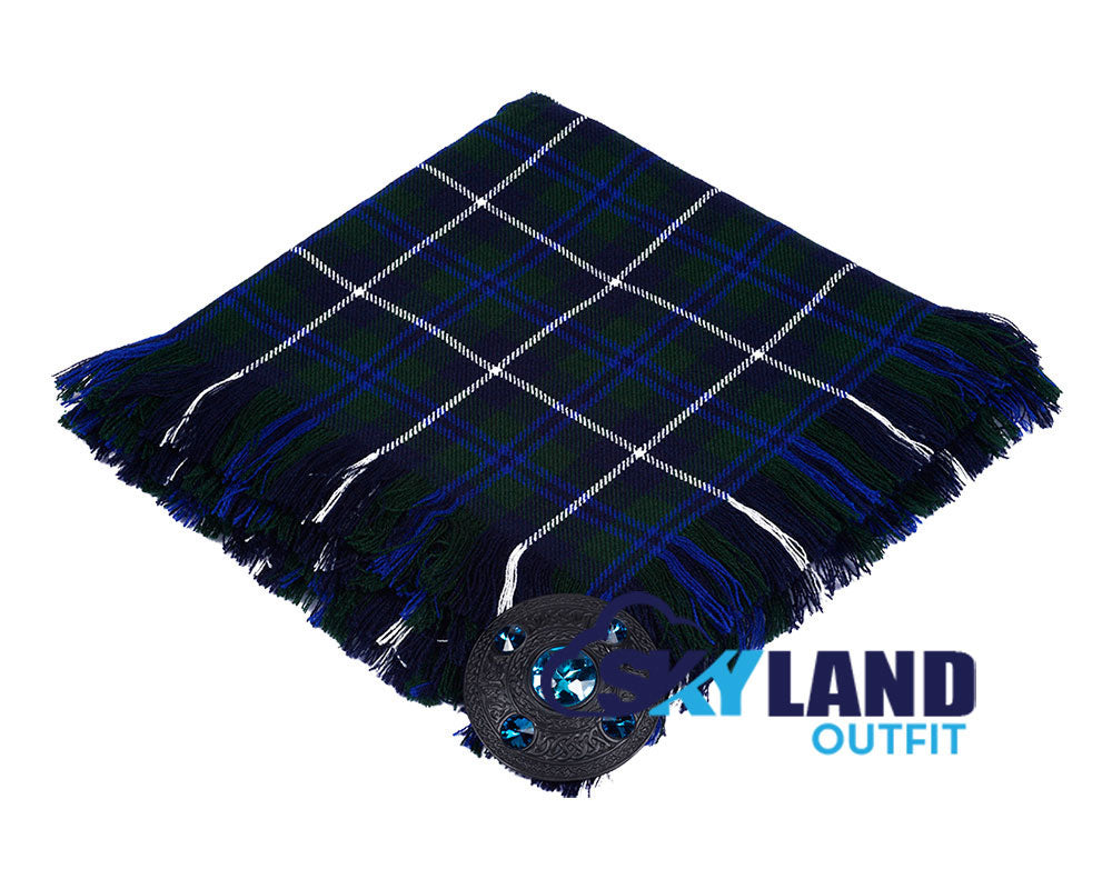 Douglas Blue Tartan Kilt Fly Plaid with Free Brooch image 0