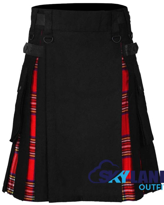 Hybrid Utility Kilts - Black Cotton & Royal Stewart Tartan Kilt image 0
