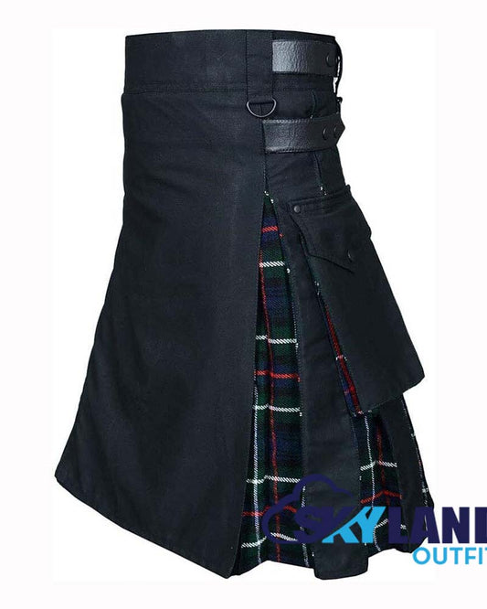 Hybrid Utility Kilts - Black Cotton & Mackenzie Tartan Kilt image 1