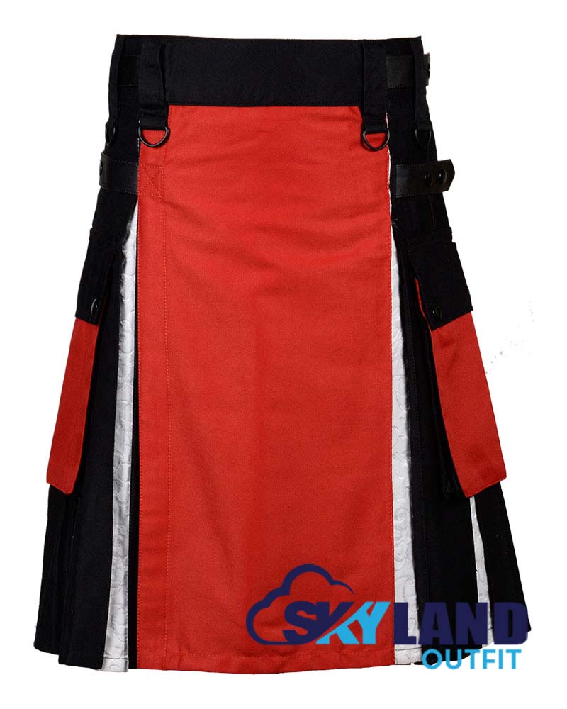 Hybrid Utility Kilts - Black Inner Red and White Cotton Kilt image 0