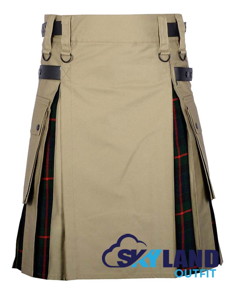 Hybrid Utility Kilts – Khaki Cotton & Gunn Tartan Kilt image 0