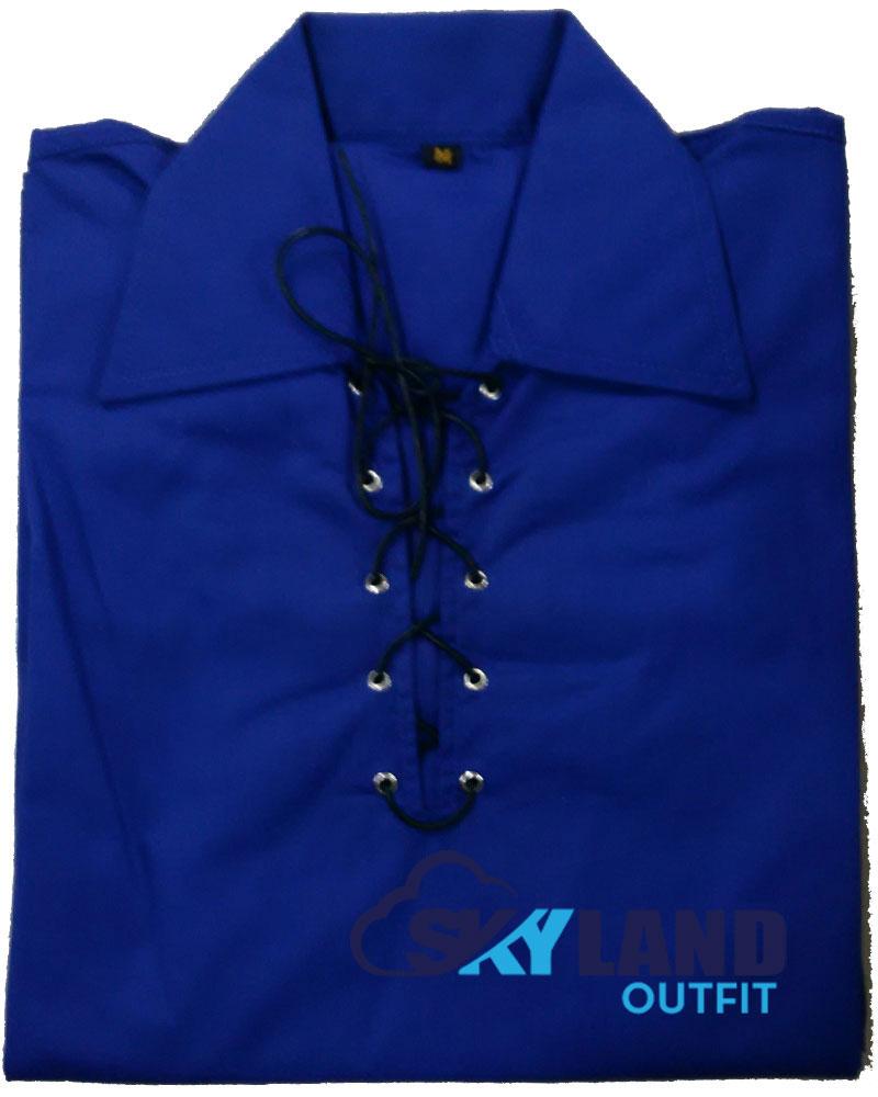 Jacobite Ghillie Kilt Shirt Royal Blue Cotton Full Sleeve Shirt image 1