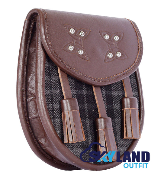 Grey Watch Tartan Sporran Brown Leather Scottish Sporran image 1