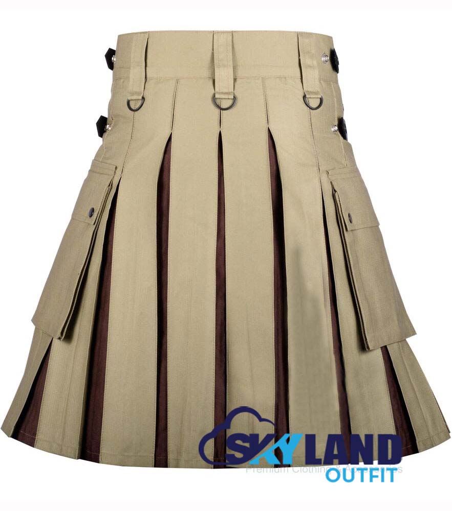 Hybrid Utility Kilts – Khaki Cotton & Brown Cotton Kilt image 1
