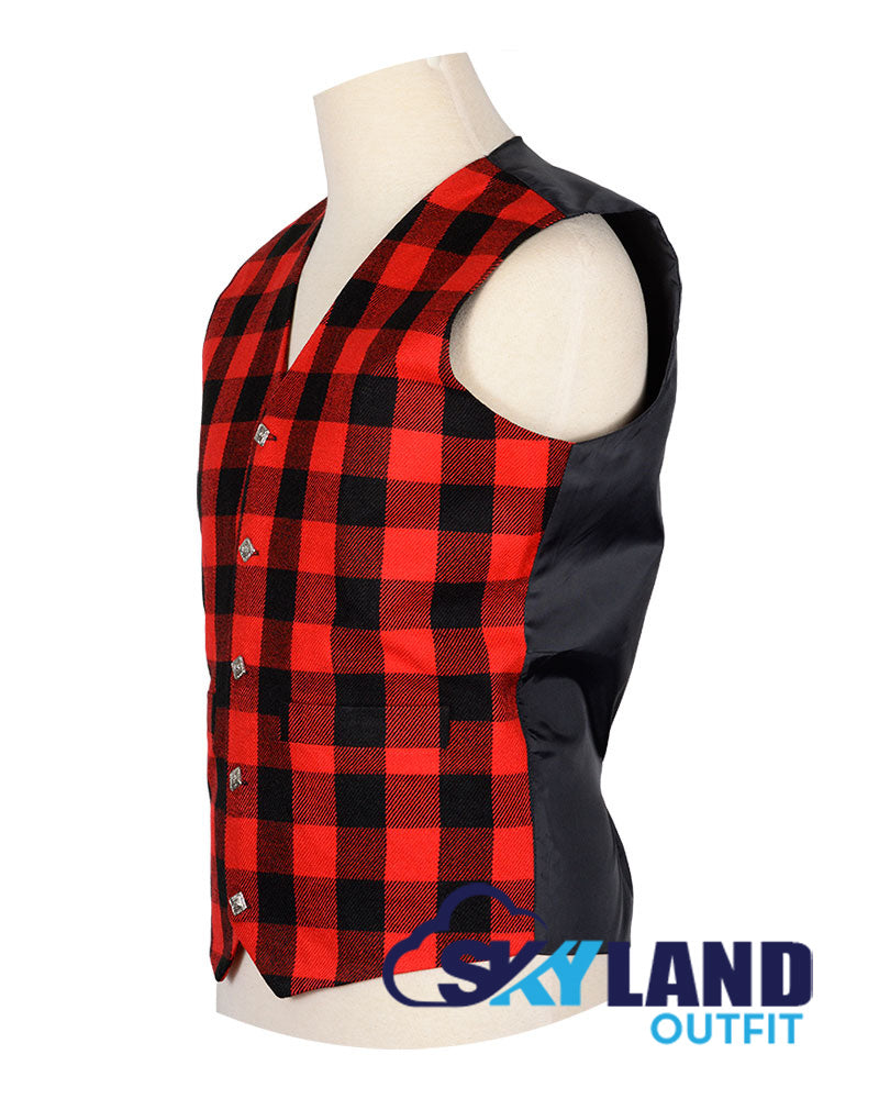 Red Black Rob Roy Tartan Waistcoat - Argyle Vest Made to Order image 1