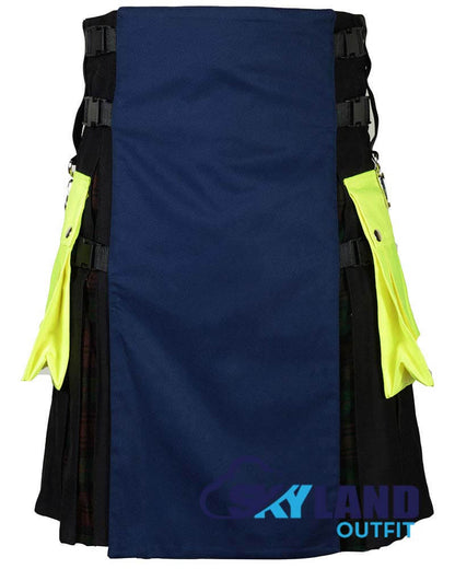 Black & Blue Hybrid Kilt – Under Brown Watch Tartan Utility Kilt