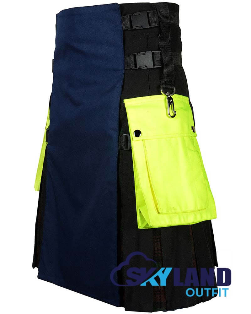 Black & Blue Hybrid Kilt – Under Brown Watch Tartan Utility Kilt