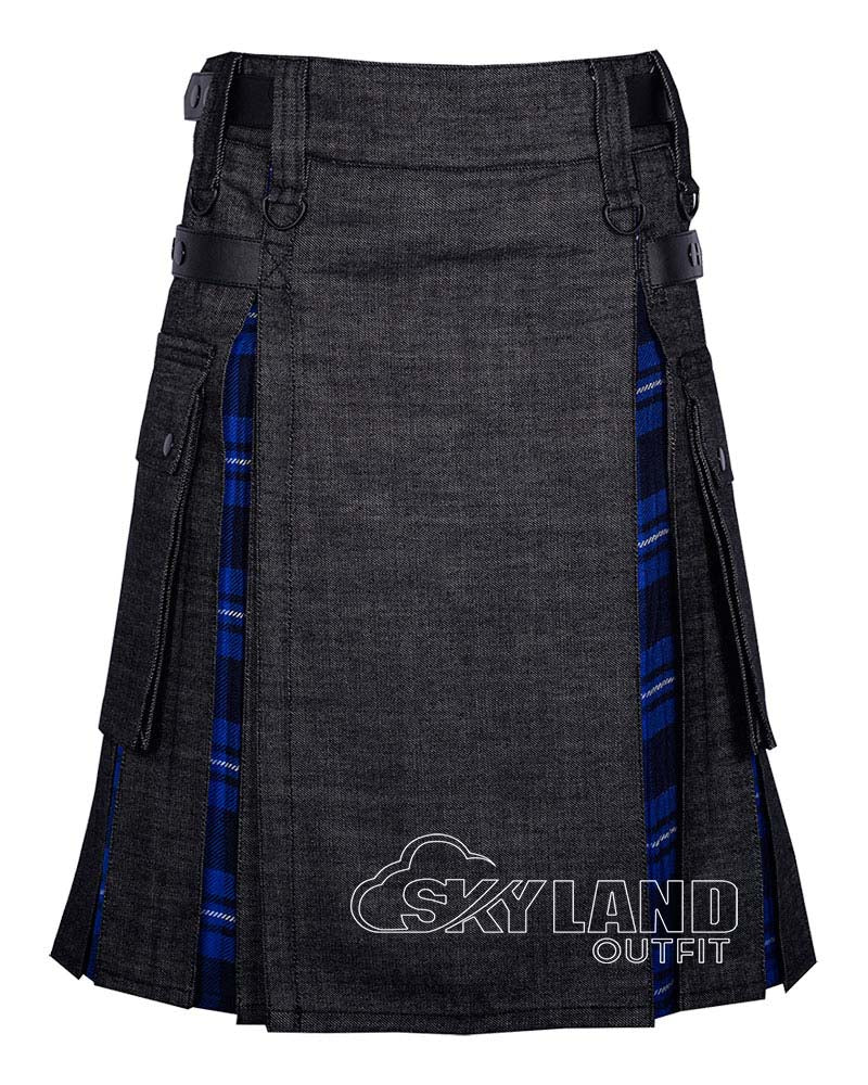 Hybrid Utility Kilts – Black Denim & American Patriot Tartan