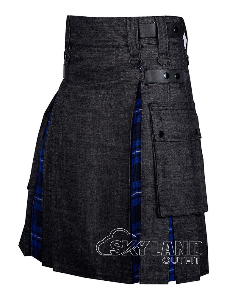 Hybrid Utility Kilts – Black Denim & American Patriot Tartan