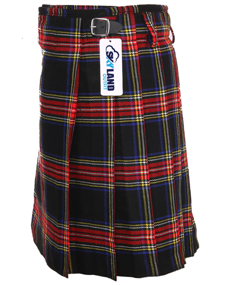 Black Stewart Tartan 5 Yard Casual Wear Scottish Kilt