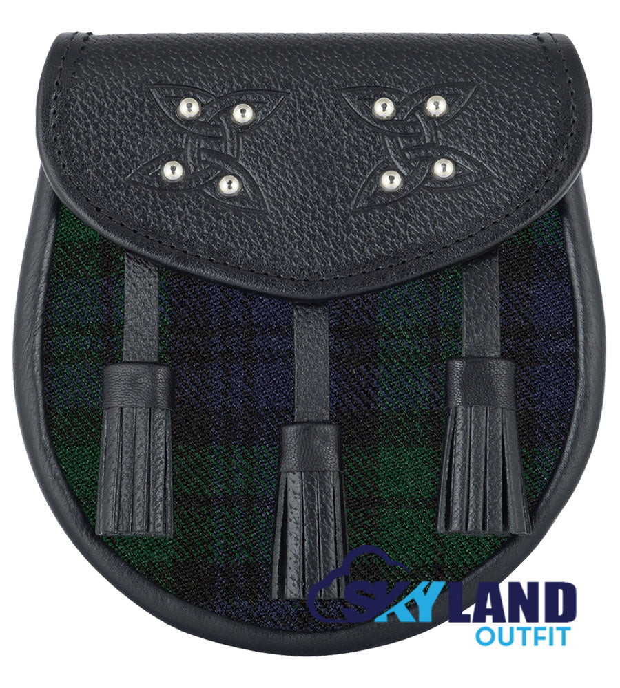 Black Watch Tartan Sporran Black Leather Scottish Sporran image 0