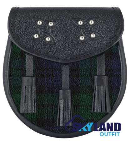 Black Watch Tartan Sporran Black Leather Scottish Sporran image 0