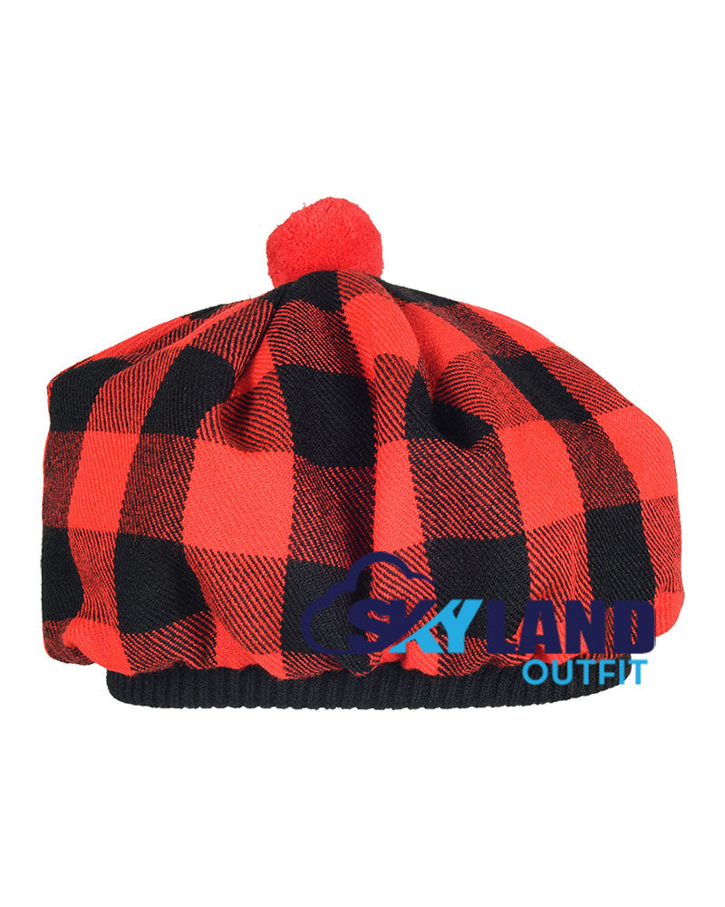 Red & Black Rob Roy Tartan Tam o' Shanter Scottish Flat Bonnet image 0