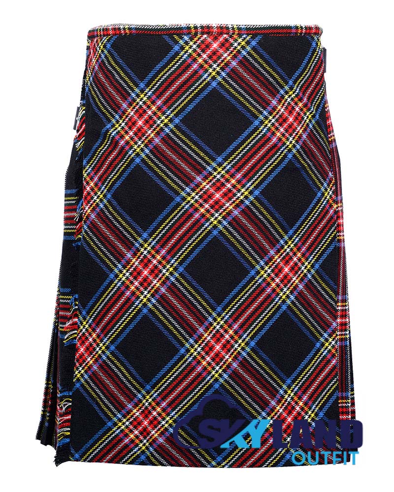 Black Stewart Tartan Kilt Traditional 8-Yard Kilt with Bias Cut image 0