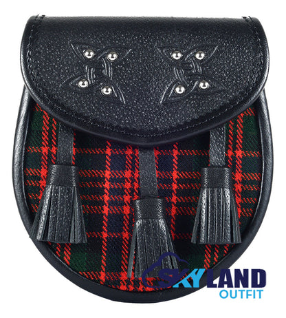 MacDonald Tartan Sporran Black Leather Scottish Sporran image 0