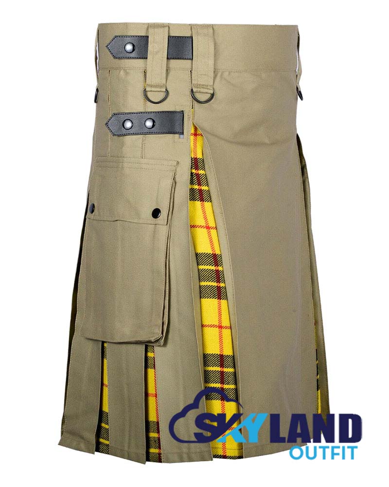 Hybrid Utility Kilts – Khaki Cotton & MacLeod of Lewis Tartan Kilt image 1