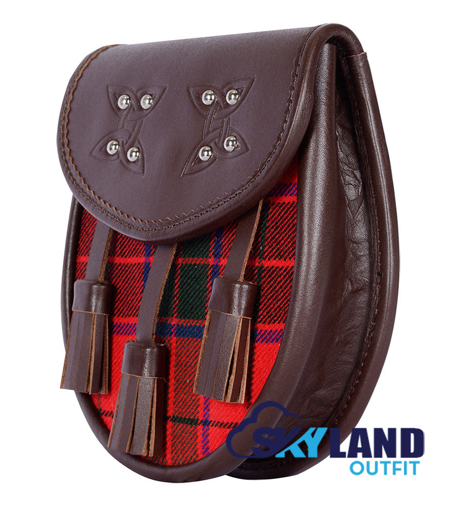Scottish Rose Tartan Sporran Brown Leather Scottish Sporran image 2