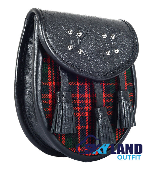 MacDonald Tartan Sporran Black Leather Scottish Sporran image 1