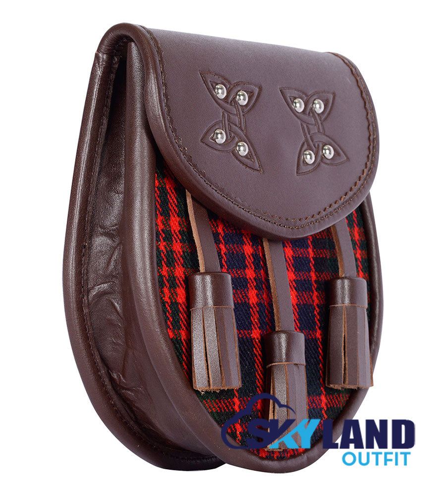 MacDonald Tartan Sporran Brown Leather Scottish Sporran image 1