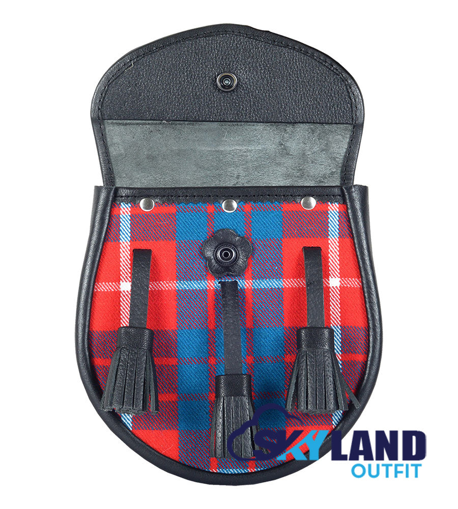 Hamilton Red Tartan Sporran Black Leather Scottish Sporran image 2