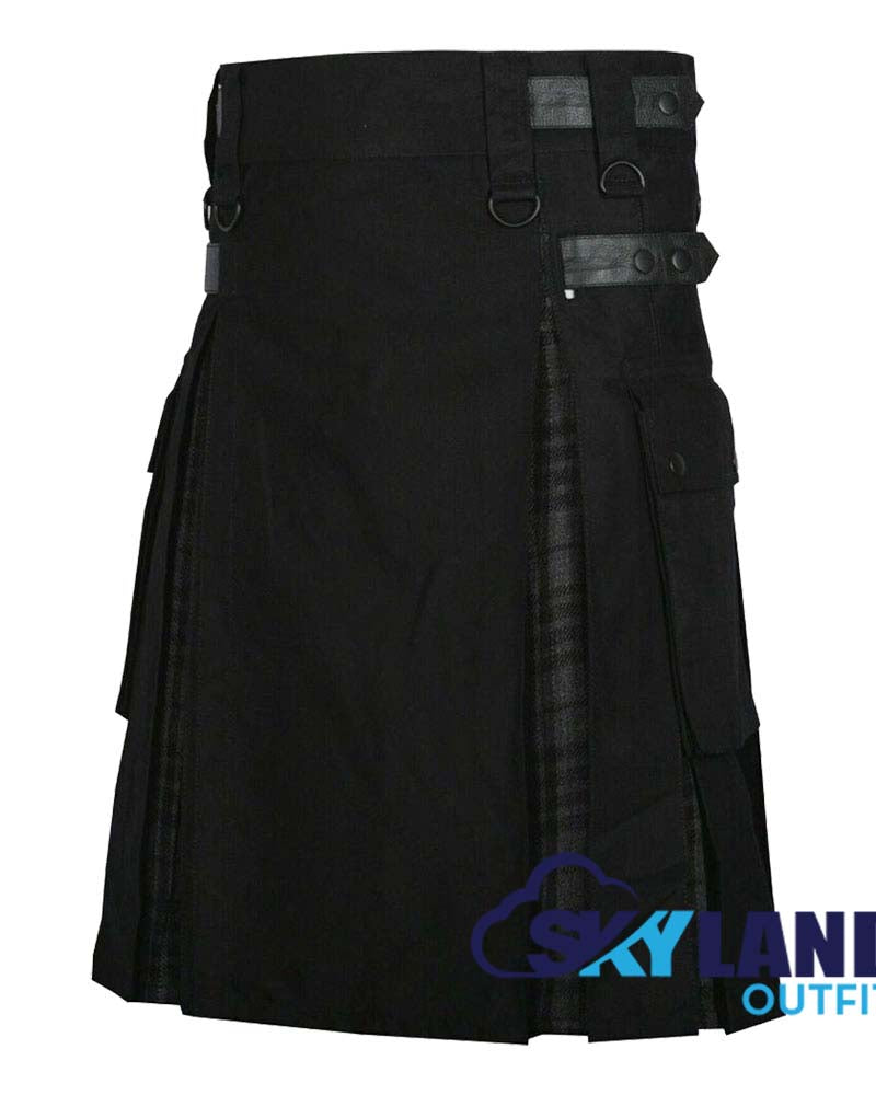 Hybrid Utility Kilts - Black Cotton & Grey Watch Tartan Kilt image 2