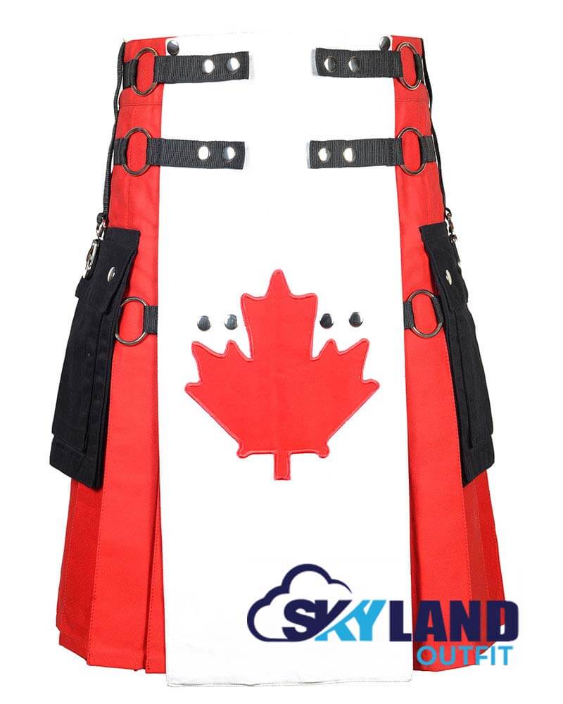 Canadian Flag Utility Kilt – Handmade Cotton Patriotic Kilt for Men