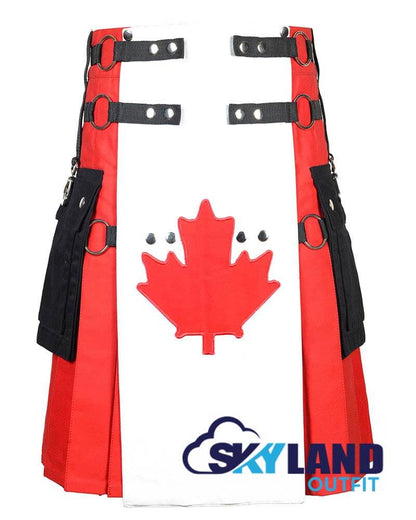 Canadian Flag Utility Kilt – Handmade Cotton Patriotic Kilt for Men