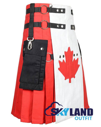 Canadian Flag Utility Kilt – Handmade Cotton Patriotic Kilt for Men