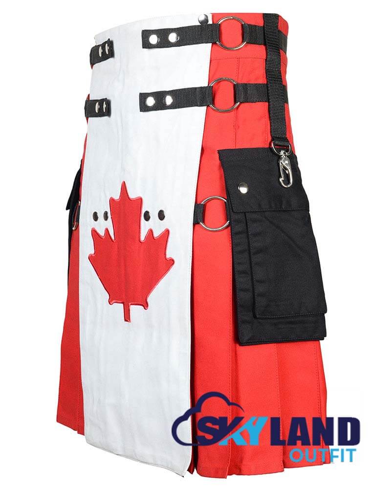 Canadian Flag Utility Kilt – Handmade Cotton Patriotic Kilt for Men