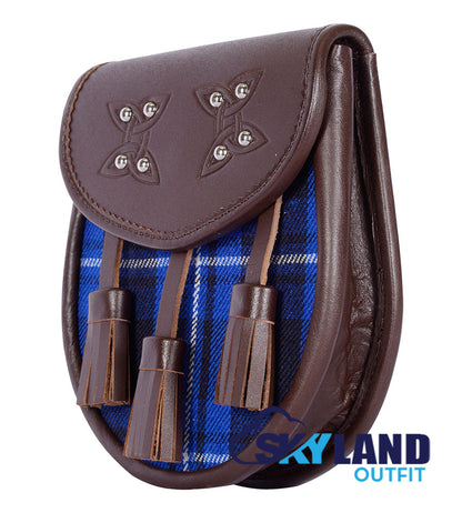 Ramsey Blue Tartan Sporran Brown Leather Scottish Sporran image 2