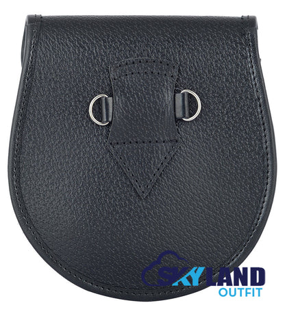 Solid Green Tartan Sporran Black Leather Scottish Sporran image 1